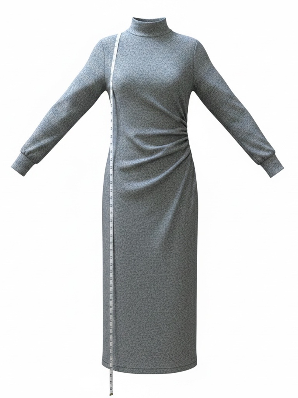 Zara Heather Gray Turtleneck Ruched Midi Dress